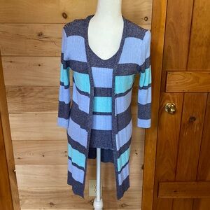 Heathered stripe sweater set, tank and duster